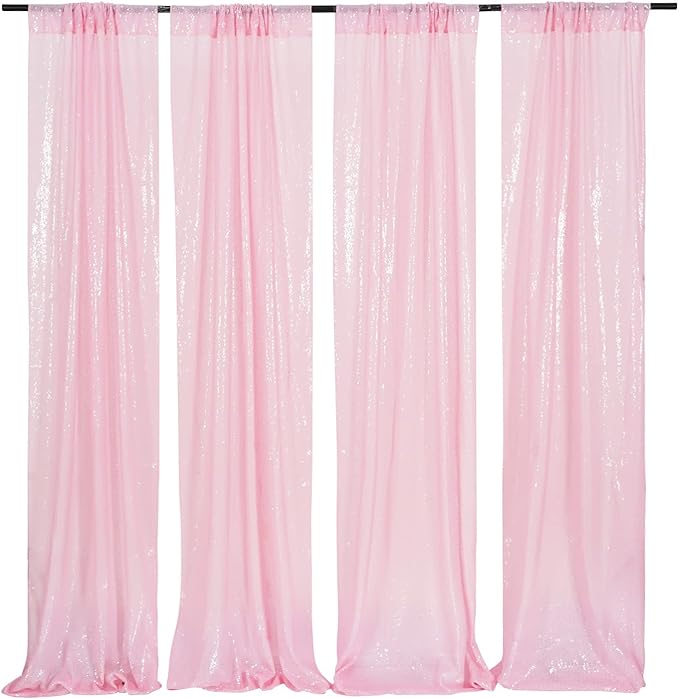 4Pcs 2Ft x 8Ft Pink Sequin Backdrop Curtains, Glitter Photography Background - Image 7
