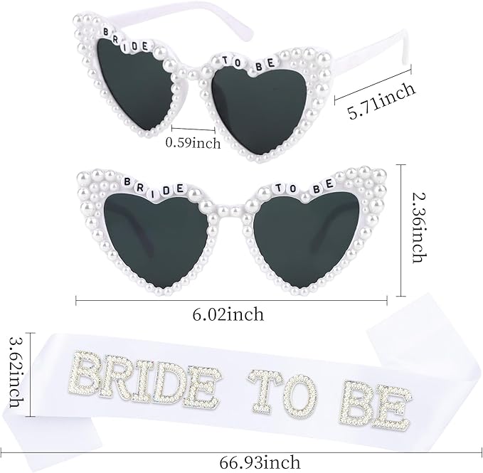 White Bride Sash & Heart Sunglasses Set Bachelorette Party Decorations Bridal - Image 7