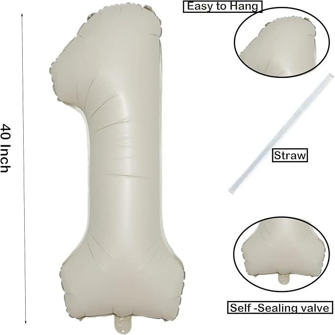 40 Inch Cream White Number1st Balloon Mylar Big Foil Helium Number 10th 11st 21 - Image 2