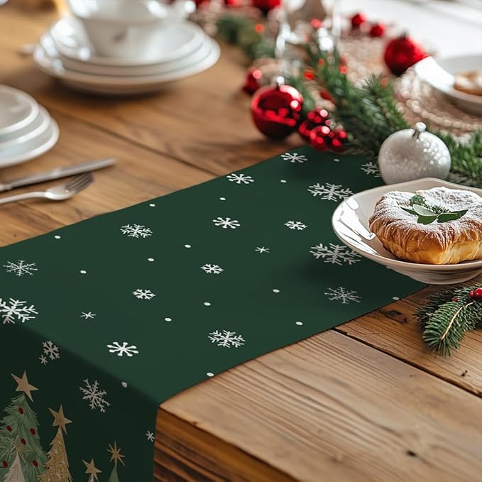 GEEORY Christmas Table Runner 13x72 Inch, Xmas Trees Snowflakes Holiday - Image 5