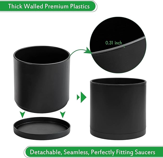 D'vine Dev 2 Pack 10 Inch Modern Plastic Plant Pots, Cylindrical Garden Planters - Image 6