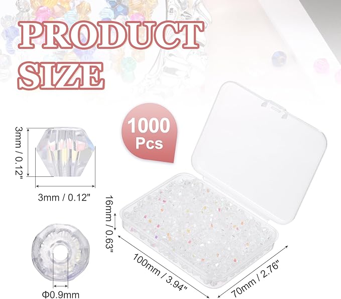 PATIKIL 1000pcs 3mm Bicone Glass Crystal Beads, Faceted Glass Spacer Beads - Image 2