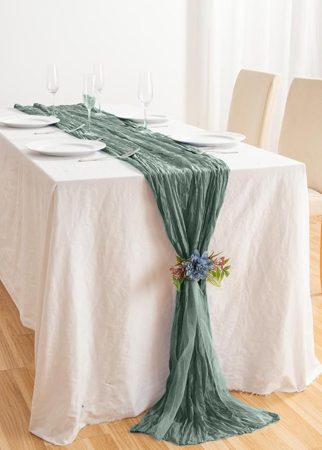 20 Pack Sage Green Cheesecloth Table Runner 17x108 Inch Boho Wrinkled Sheer - Image 6