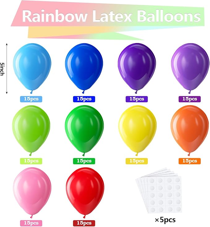 Bezente Assorted Rainbow Latex Balloons - Image 2