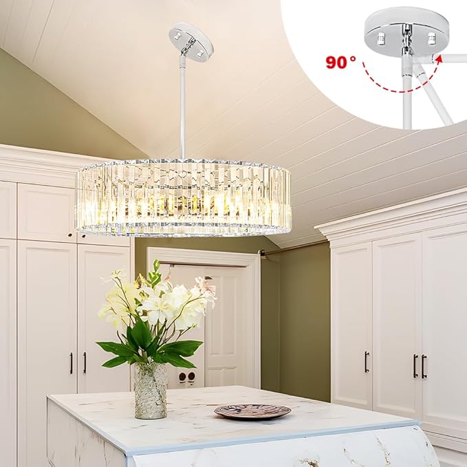 Modern Crystal Chandelier for Dining Room, 6 Light Chrome Semi Flush Mount - Image 3