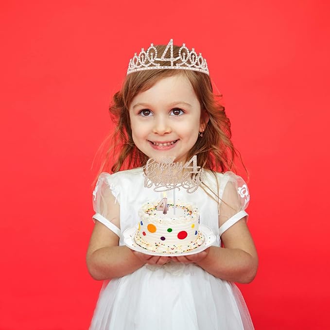 4th Birthday Decorations for Girl Including Sash, Numeral Candle and Cake Topper - Image 7