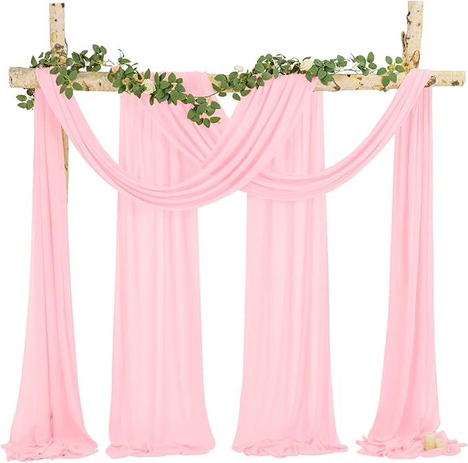 Wedding Arch Draping Fabric, 1 Panels 28" x20ft Pink Sheer Chiffon Curtain - Image 7