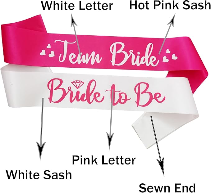 7 Pack Bachelorette Sashes Hot Pink, 1 White Bride to Be Sash and 6 Team Bride - Image 2