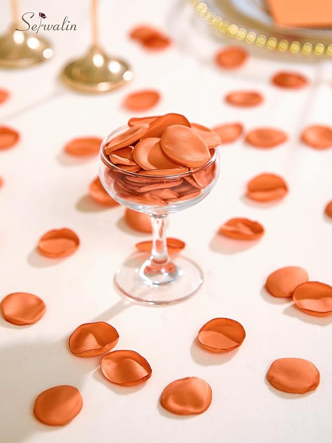 Serwalin 300Pcs Silk Rose Petals Fake Flower Petals Orange Artificial Rose - Image 9