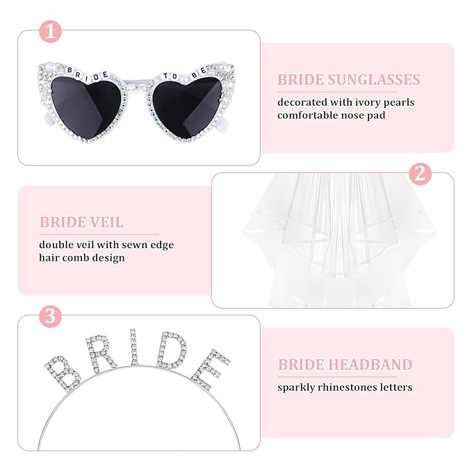 Bride Heart Sunglasses Bride Headband & Veil Set - Image 5