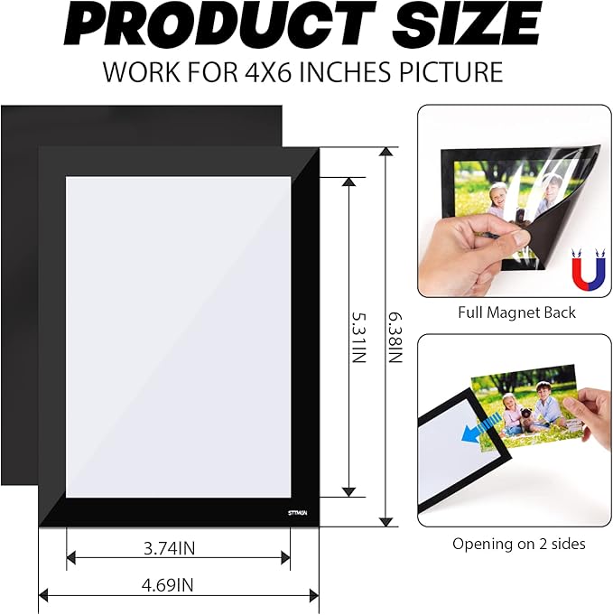 Magnetic Picture Frames with Black Border, Magnet Photo Frame Pockets/Postcard - Image 5