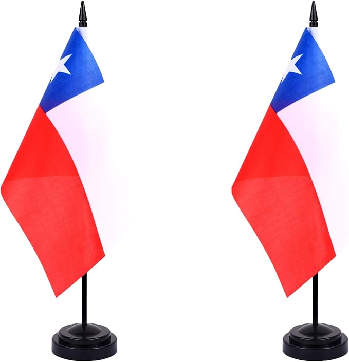 Chile Desk Flag 12" Solid Pole Deluxe Set Chilean Flags Banner Mini Small Chile by Unknown
