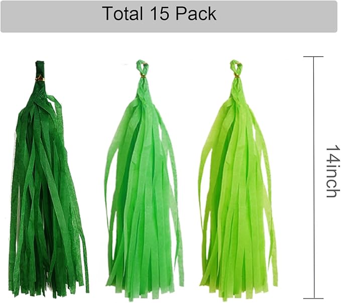 GAKA Dark Green and Light Green Tissue Paper Tassel, Paper Tassel Garland Banner - Image 2