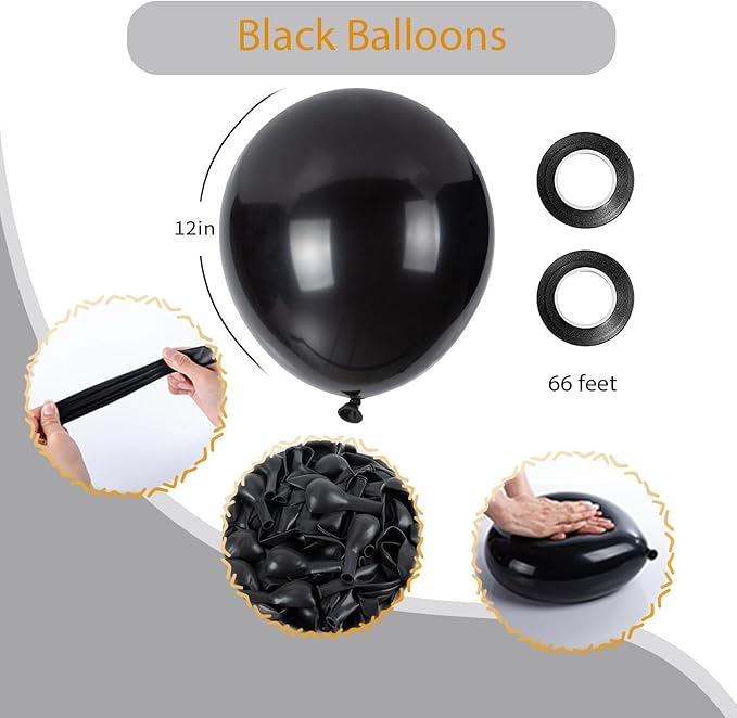 100pcs Black Balloons, Helium Quality 12 inch Black Party Balloons - Image 2