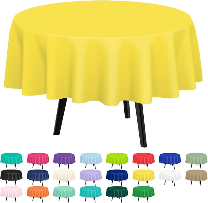 QIKSION Yellow Round Tablecloth 12 Pack, 84 Inch Plastic Table Cover Disposable by QIKSION