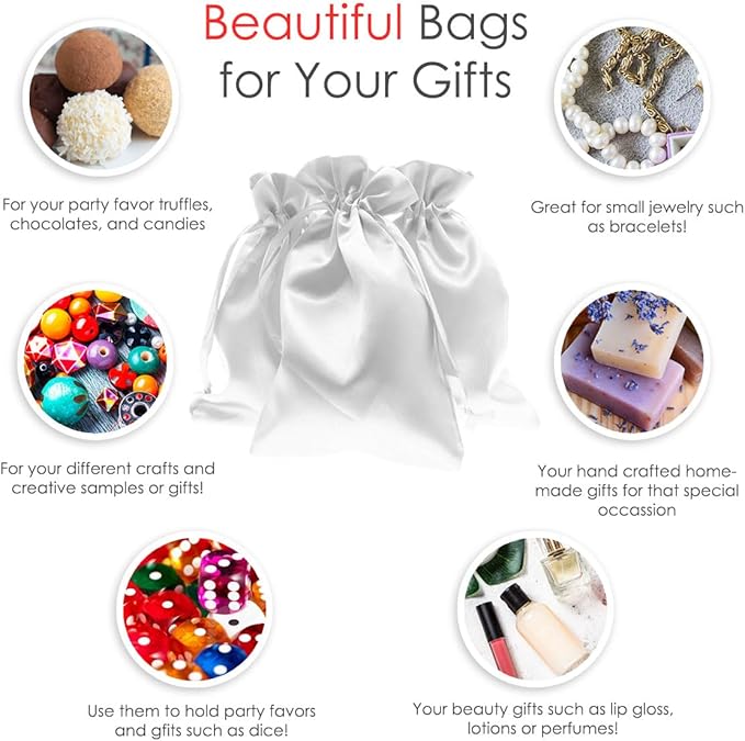 5" x 8" White Satin Gift Bags, Jewelry Bags, Wedding Favor Drawstring Baby - Image 3