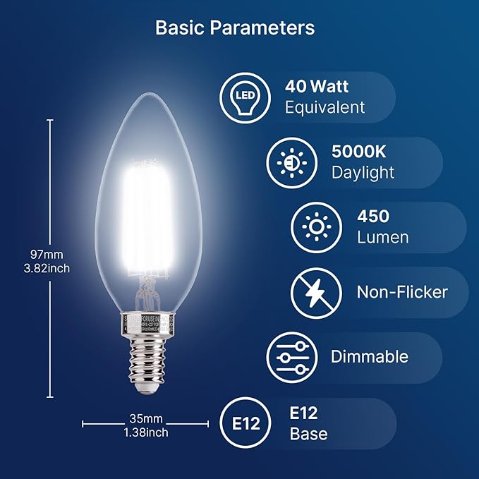 FLSNT 576 Pack B11 E12 LED Candelabra Bulbs, 40W Equivalent Dimmable Chandelier - Image 2