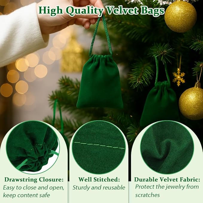 Shintop 10pcs Small velvet bags, 3x4inch Green Jewelry Pouches Drawstring Gift - Image 3