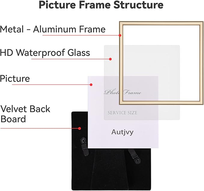 6x6 Picture Frame Set of 2, Brass Modern Thin Aluminum Metal Square Photo Frame - Image 3