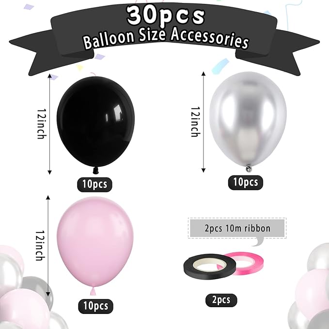 Paready Pink and Black Balloons - Image 2