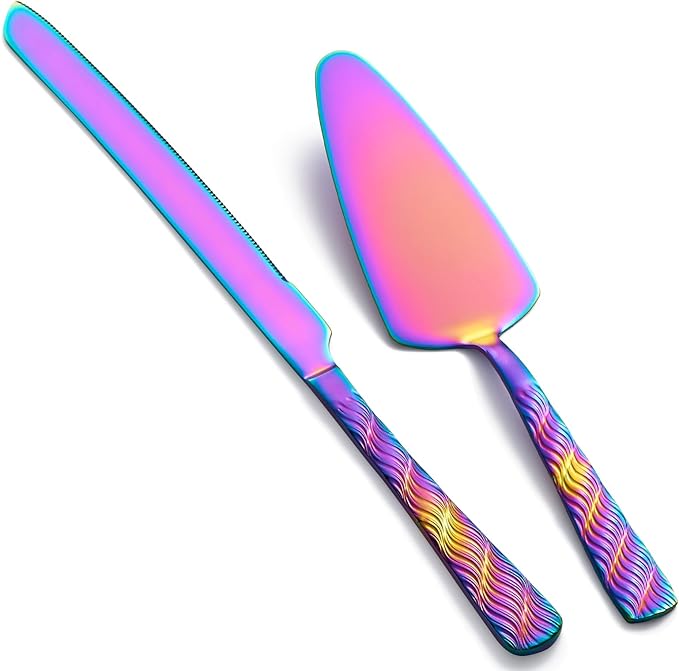 Rainbow Cake Cutting Set, Stainless Steel Cake Knife and Server, Cake Pie by FULLYWARE