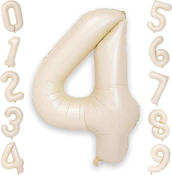 40 Inch 4 Balloons, Large Beige Number 4 Balloon by KAINSY