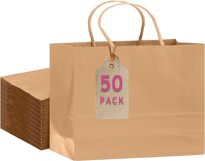 qiqee 50-Packs Brown Paper Gift Bags by Qiqee