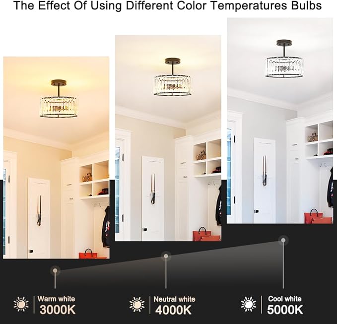 Modern Crystal Ceiling Light, Matte Black Semi Flush Mount Ceiling Lighting - Image 5