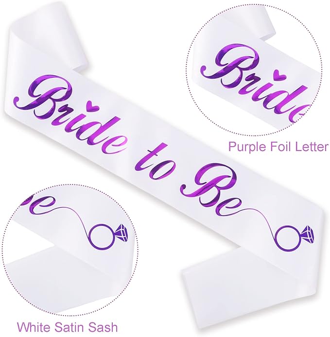 KETAOO Bride to Be Sash, Violet Foil White Lace Bachelorette Sash - Image 2