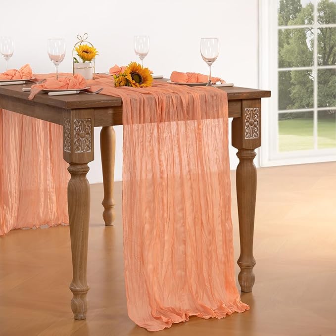 Peach Cheesecloth Table Runner 12 Pack Fall Table Runners Boho Gauze 120 Inches - Image 2