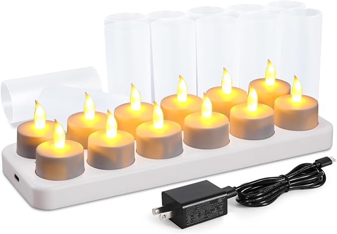 WoneNice USB Rechargeable Flameless Candles, 12 Pack LED Tea Lights by WoneNice