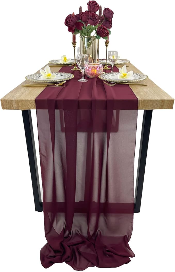 EHLDekol 10ft Chiffon Table Runners 29x120 inches Romantic Sheer Wedding Table by EHLDekol