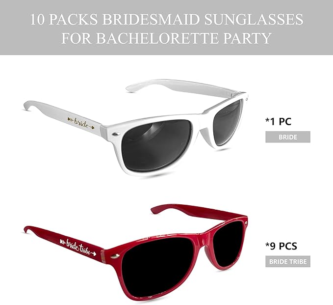 LADY&HOME 10 Pack Bachelorette Party Sunglasses Favors, Bridesmaid and Bride - Image 2