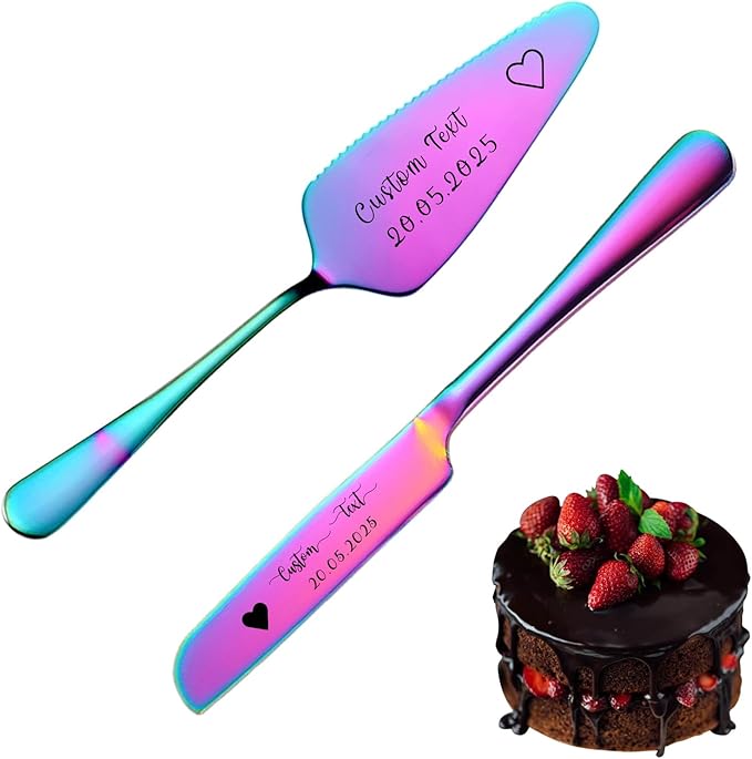 Custom Wedding Cake Knife and Server Set, Personalised Cake Serving Kit by Unknown