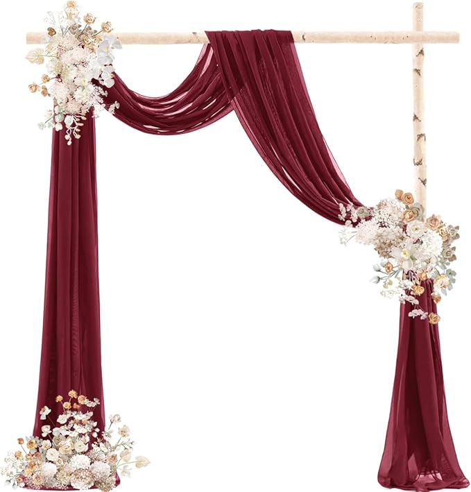 Burgundy Wedding Arch Draping Fabric 29" x 20 FT Red Drapes - Image 2
