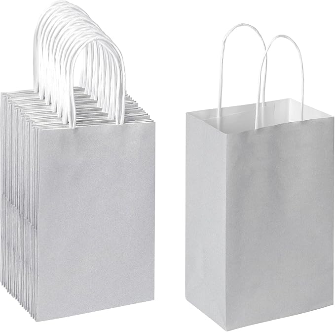 Oikss 50 Pack 5.25x3.25x8.25 Inch Small Gray Kraft Paper Bags by Oikss