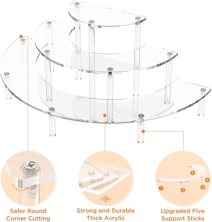 3 Tier Acrylic Display Risers 2 Pack, Half Moon Cupcake Stand, Dessert Stand - Image 3