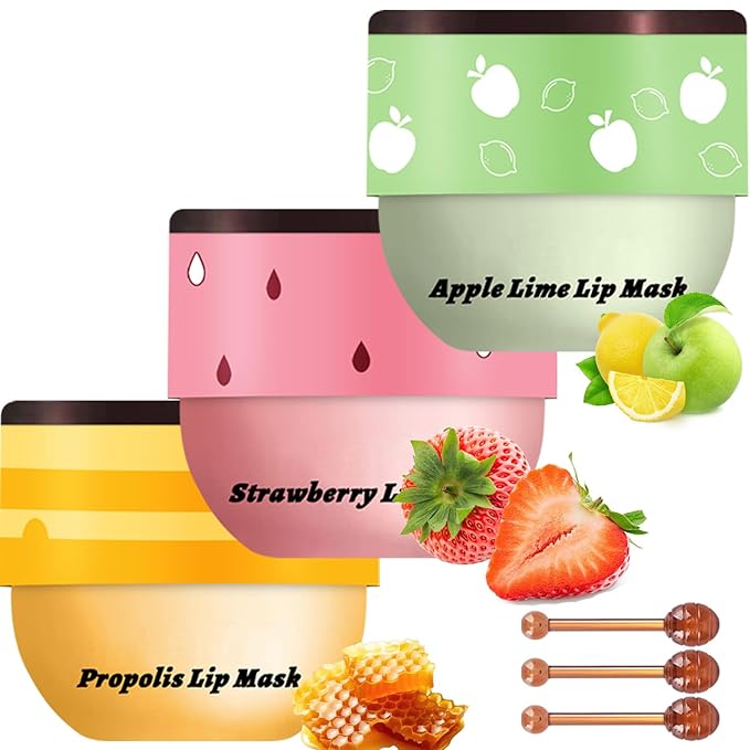 3 PCS Bee Lip Balm Lip Mask Honey Pot, Watermelon & Cherry & Coconut Lip Mask by Unknown