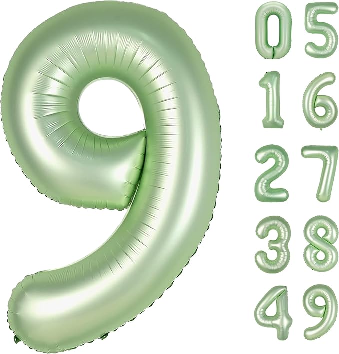 40 Inch Big Sage Green 9 Balloon Number, Jumbo Giant Happy 9th 19 29 39 49 99 by Upgesy