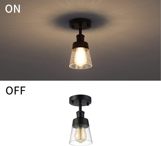Fivess Lighting Industrial Glass Semi Flush Mount Ceiling Light, 9.45x4.72x4.72 - Image 7