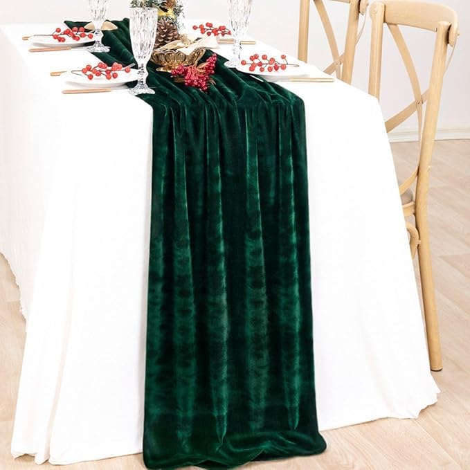 MLMC Emerald Green Velvet Table Runner 10ft Luxury Dark Green Velvet Fall Table - Image 4