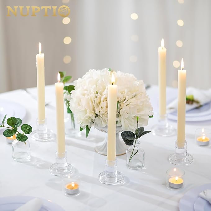 NUPTIO Glass Candle Stick Holder: Set of 10 Clear Small Taper Candlestick - Image 8