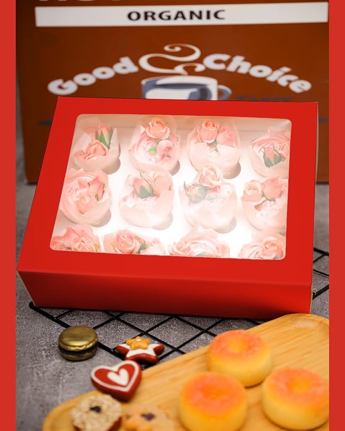 Bakepacker 12 Cupcake Containers 10-Packs Red Cupcake Box Cupcakes Carrier - Image 6