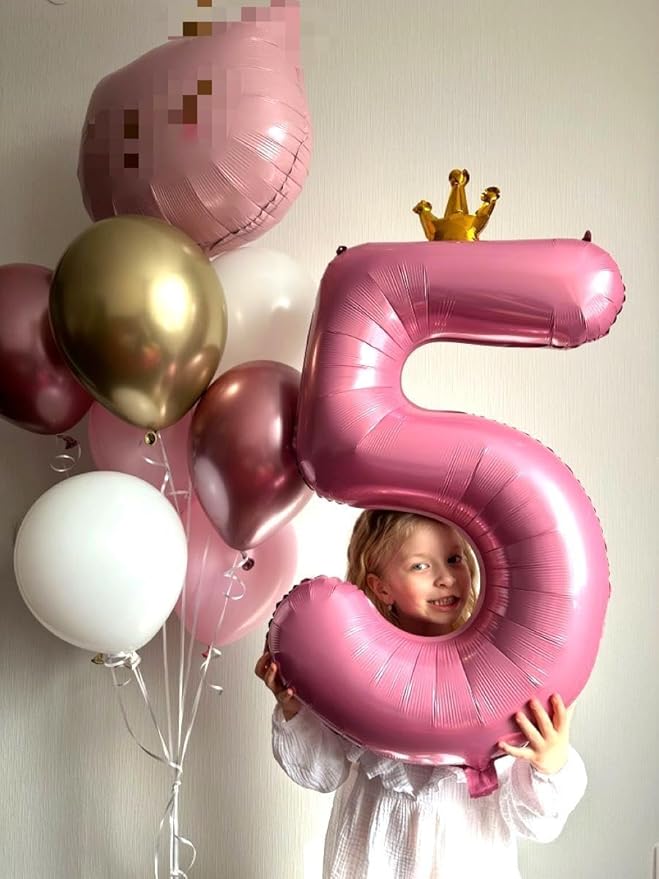 Large Pink Crown 40 Inch Birthday Number 5 Balloon, Foil Mylar Helium Numbers 5 - Image 5
