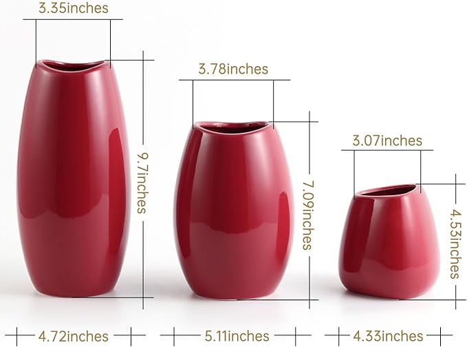 hjn Ceramic Vase Set of 3 Red Flower Vase - Image 6