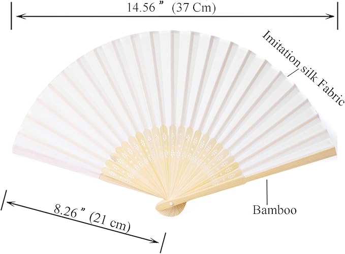 24pcs White Imitated Silk Hand Fan Imitated Silk Fabric Bamboo Handheld Folded - Image 2