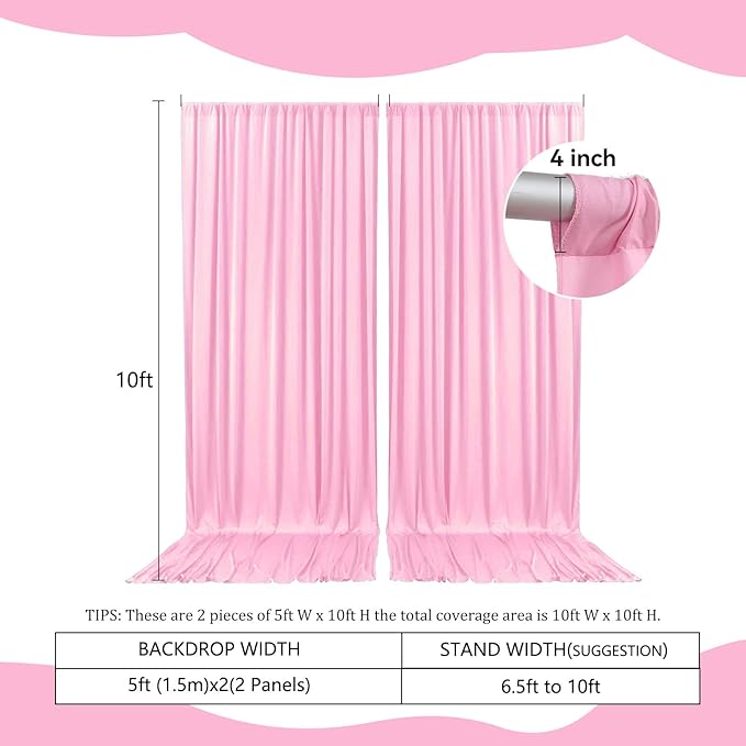 2 Panels Rose Pink Backdrop Curtain, 10 x 10 Feet Background Curtains - Image 2