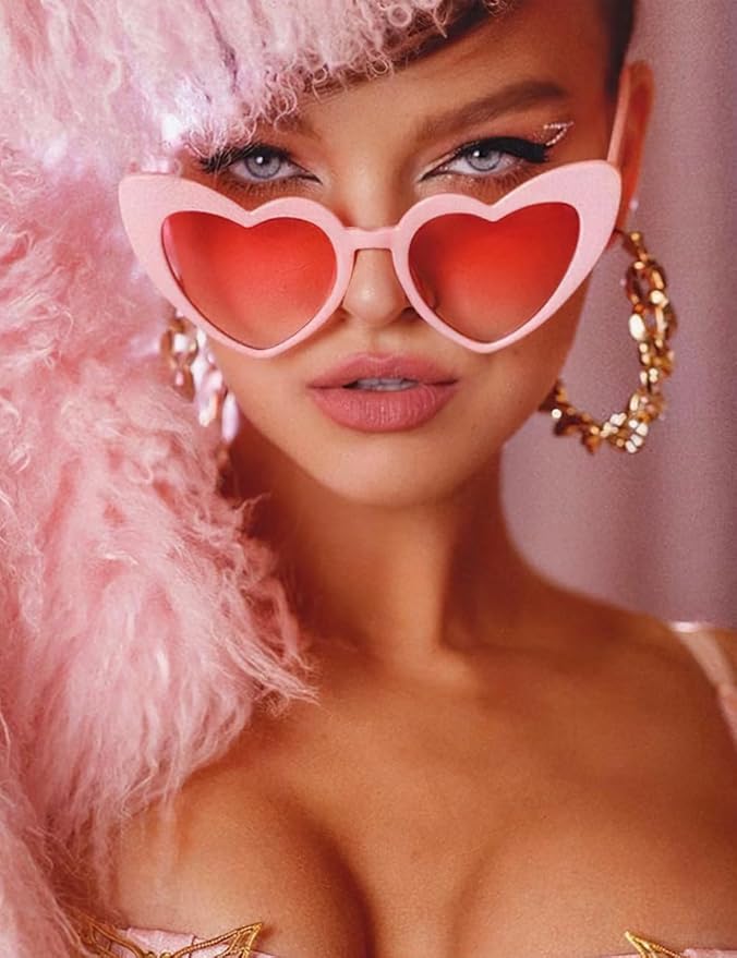 8 Pack Heart Sunglasses Vintage Cat Eye Heart Glasses Retro Bachelorette Bride - Image 5