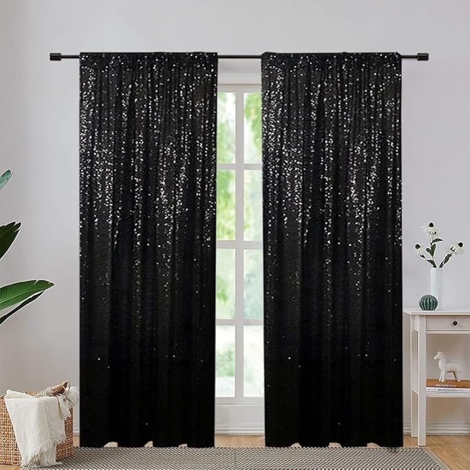 Eternal Beauty Black Sequin Backdrop Curtains, Halloween Shimmer Back Drop - Image 6