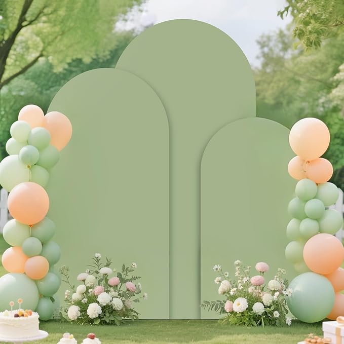 FUHSY Wedding Arch Backdrop Stand and Sage Green Arch Cover Set of 3 Metal - Image 4